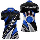 Maxcorners Black And Blue Bowling Polo, Quarter Zip Shirt For Men And Women Custom Team Bowling Jerseys, Gift For Bowlers