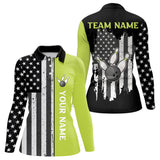 Maxcorners Black White Retro American Flag Bowling Shirts For Men Custom Patriotic Bowling Team Jersey | Green