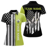 Maxcorners Black White Retro American Flag Bowling Shirts For Men Custom Patriotic Bowling Team Jersey | Green