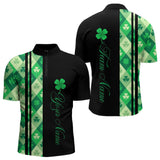 Maxcorners Black and Green Argyle Clover pattern Men Bowling Shirts Custom St patrick Day Bowling Team Jersey