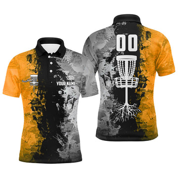 Maxcorners Custom name and number Disc Golf basket Men polo shirts, disc golf shirts for men | Orange MT0510