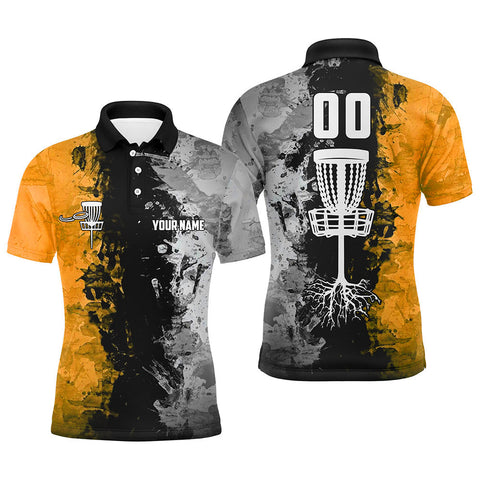 Maxcorners Custom name and number Disc Golf basket Men polo shirts, disc golf shirts for men | Orange MT0510