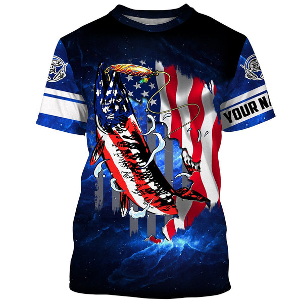 Maxcorners Musky Fishing 3D American Flag Patriot Customize Name 3D Shirts