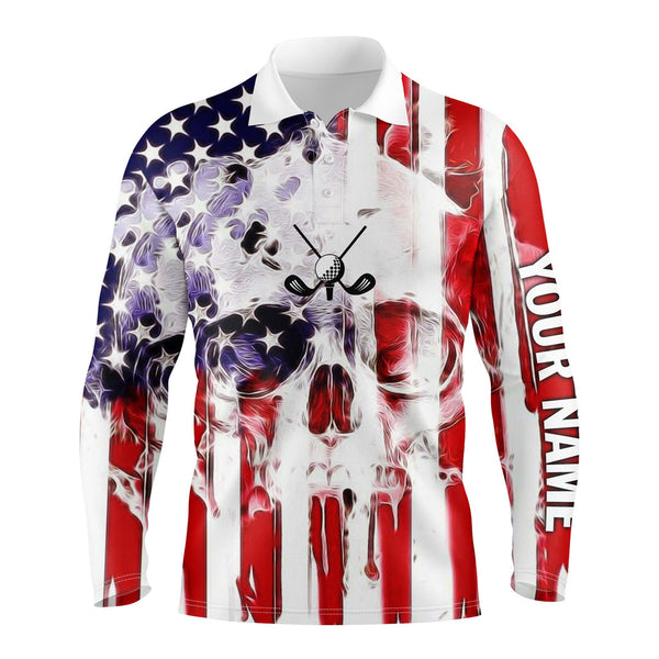 Maxcorner Customized Name American Flag Skull Golf 3D Polo Shirt