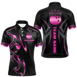 Maxcorners Black and Pink crown Bowling ball Polo, Quarter Zip Shirts for Men Custom Bowling Team jerseys TU1206