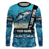 Maxcorners Tuna Fishing blue ocean camo customize name Tuna long sleeves shirt fishing shirts LM2408