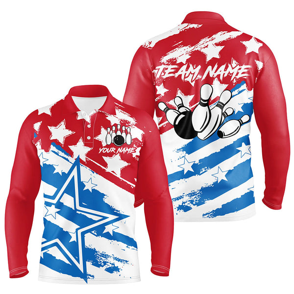 Maxcorners Personalized Red White and Blue American flag Bowling Shirts Patriotic Bowling Team Jerseys