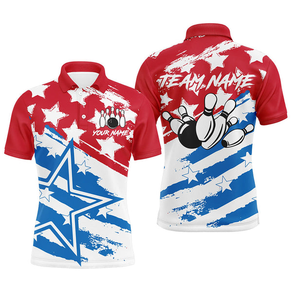 Maxcorners Personalized Red White and Blue American flag Bowling Shirts Patriotic Bowling Team Jerseys