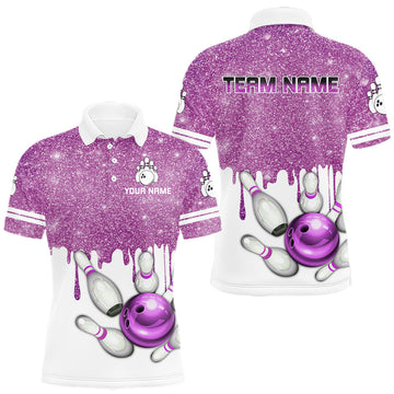 Maxcorners Pink glitter Bowling Shirts For Men Custom team bowling jerseys, Personalized bowling uniform LM1903