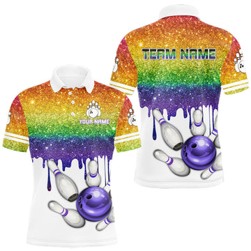 Maxcorners Rainbow glitter Bowling Shirts For Men Custom team bowling jerseys, Personalized bowling uniform LM1903