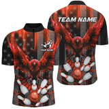 Maxcorners Black American flag Mens bowling shirts Custom Red lightning thunder Eagle Bowling Team Jerseys