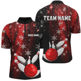 Maxcorners Red and Black Snowflake Christmas Bowling Shirts For Men Custom Bowling Team Jerseys Bowlers Outfit