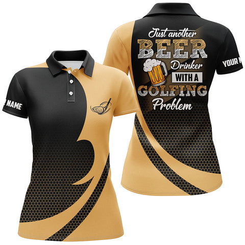 Max Corners Black And Yellow Just Another Beer Drinker With A Golfing Problem Customized Name 3D Golf Polo Shirt For Women