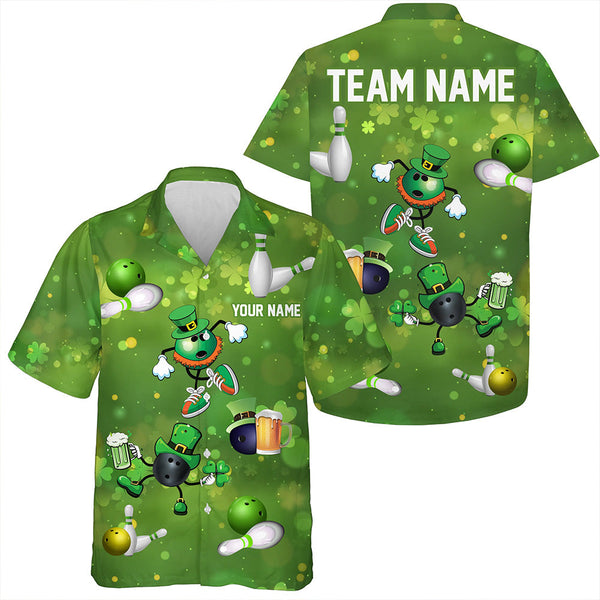 Maxcorners Funny Green Shamrock Lucky Bowling Shirts For Men And Women Custom St Patrick Day Team Bowling Jerseys