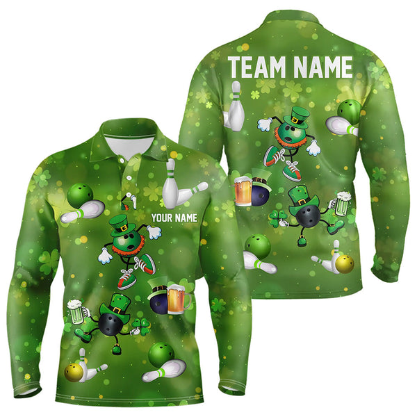 Maxcorners Funny Green Shamrock Lucky Bowling Shirts For Men And Women Custom St Patrick Day Team Bowling Jerseys