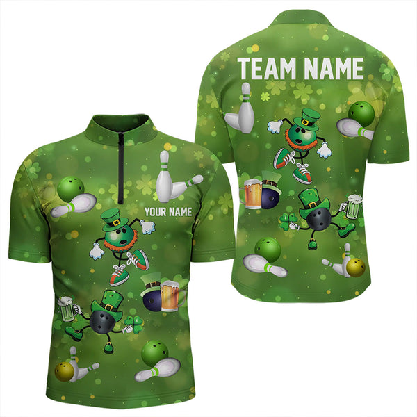 Maxcorners Funny Green Shamrock Lucky Bowling Shirts For Men And Women Custom St Patrick Day Team Bowling Jerseys