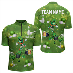 Maxcorners Funny Green Shamrock Lucky Bowling Shirts For Men And Women Custom St Patrick Day Team Bowling Jerseys