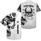 MaxCorners Bowling And Pins Skull White Camo Pattern Customized Name, Team Name 3D Hawaiian Shirt