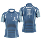Maxcorners Mens disc golf polo shirts custom blue pattern disc golf basket, personalized disc golf outfit MT0510