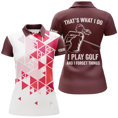 Maxcorners Womens Golf Polos Shirts Red Triangle Pattern Custom That's What I Do, I Play Golf And I Forget Things