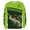 Maxcorners Customized Name Largemouth Bass Fishing Fish Reaper Green 3D Hoodie