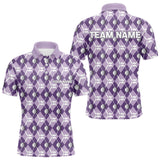 Maxcorners Mens golf polo shirts custom purple argyle plaid pattern golf attire for men, golfer gifts LM1506