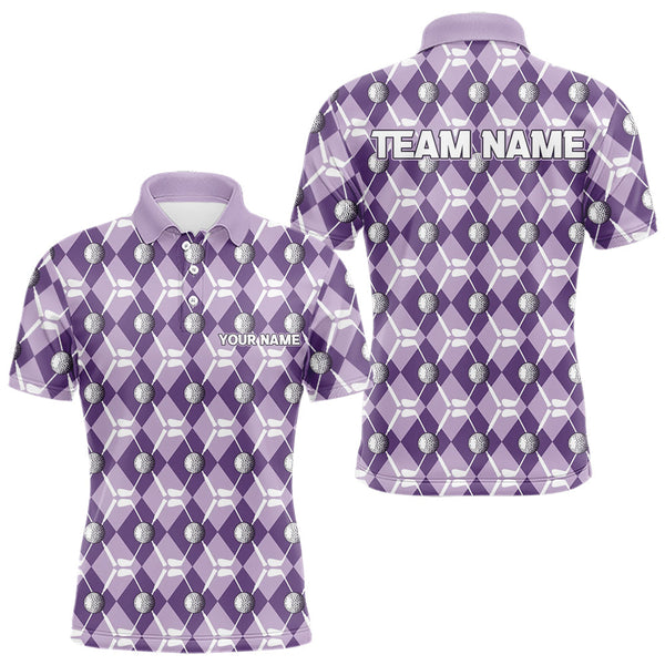 Maxcorners Mens golf polo shirts custom purple argyle plaid pattern golf attire for men, golfer gifts LM1506