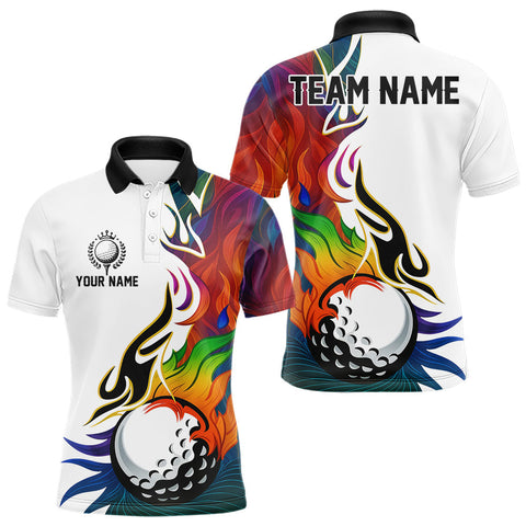 Maxcorners Colorful Rainbow Flame golf ball Mens golf polo shirts custom team golf jerseys, golf attire for men MT0708