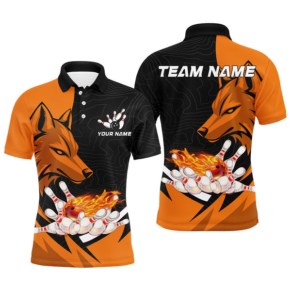 Maxcorners Black And Orange Flame Bowling Jersey Customized Name, Team Name 3D Shirt