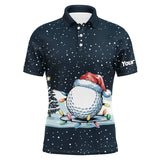 Maxcorners Blue Christmas Golf Ball in Snow Mens Golf Polo Shirts Custom Christmas Golf shirt for men