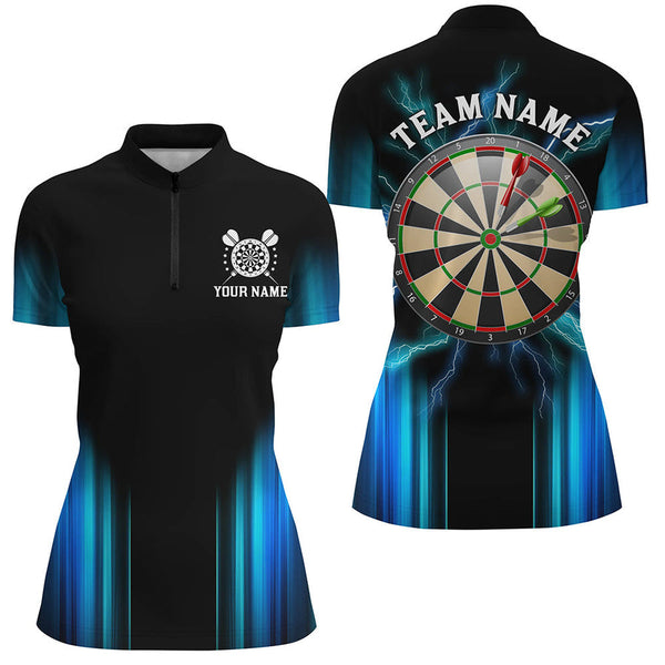 Maxcorners Black and Blue Light Dart Polo, Quarter Zip Shirt For Women Custom Dart Jerseys For Team