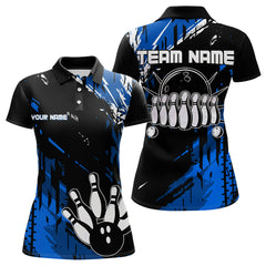 Maxcorners Black And Blue Mens Bowling Shirts Custom Retro Bowling Ball And Pins Bowling Team League Jerseys