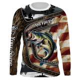 Maxcorners Largemouth Bass Fishing camo American flag patriotic Customize name Bass long sleeves fishing shirts LM2408