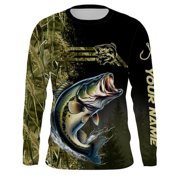 Maxcorners Custom Largemouth Bass fishing camouflage Fishing Jersey, Personalized Bass fishing Long sleeve shirts LM0201