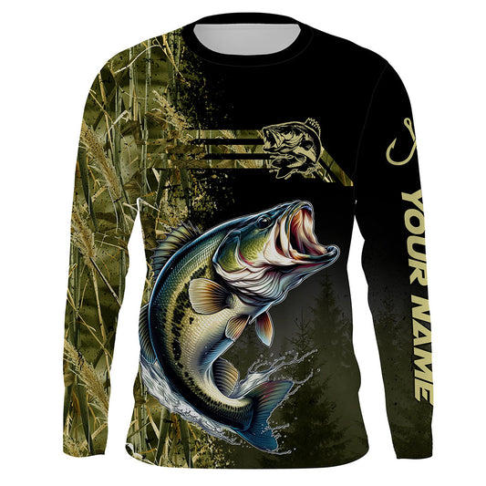 Maxcorners Custom Largemouth Bass fishing camouflage Fishing Jersey, Personalized Bass fishing Long sleeve shirts LM0201