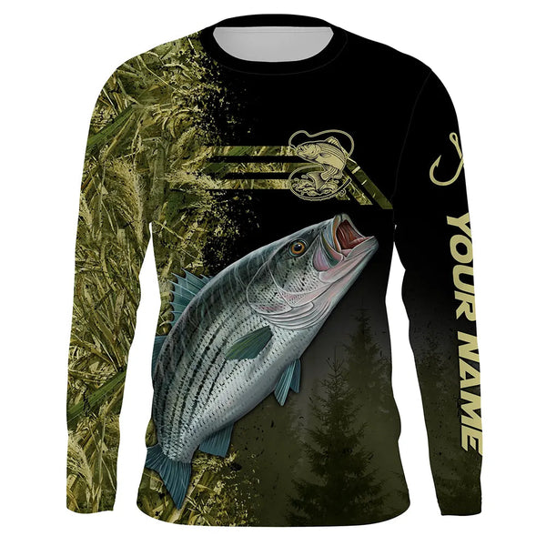 MaxCorners Striped Bass Fishing Camouflage Customized Name 3D Long Sleeve Shirt