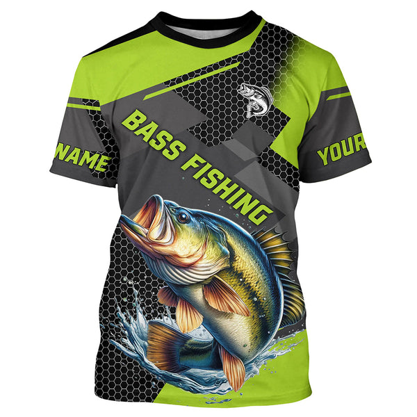 Maxcorners Personalized Largemouth Bass Fishing Jerseys, Bass Long Sleeve Fishing Tournament Shirts | Green MT2108