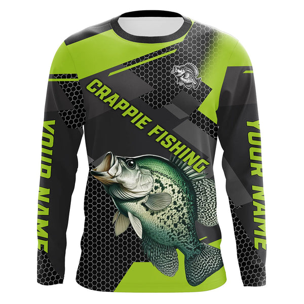 Maxcorners Personalized Crappie Fishing Jerseys, Crappie Long Sleeve Fishing Tournament Shirts | Green MT2108