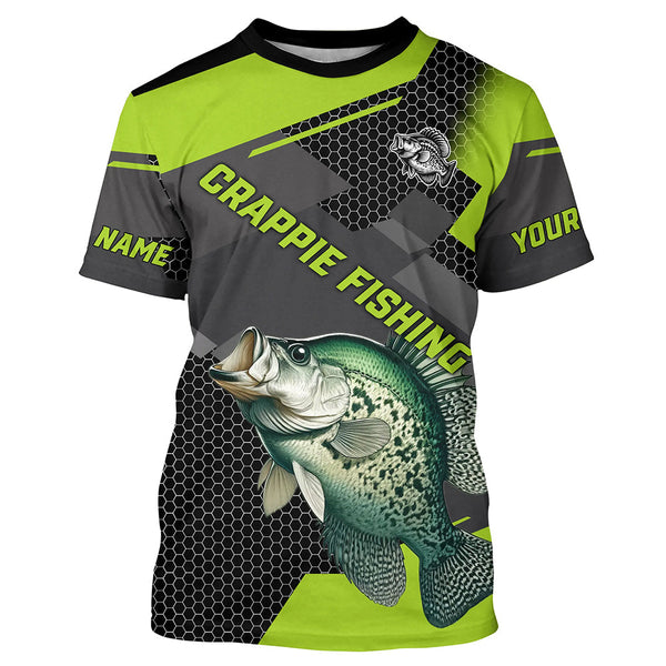 Maxcorners Personalized Crappie Fishing Jerseys, Crappie Long Sleeve Fishing Tournament Shirts | Green MT2108