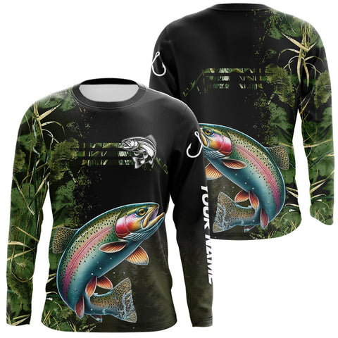 Maxcorners Rainbow Trout fishing camouflage Custom performance long sleeve Fishing Shirts, Trout Fishing jerseys LM0607