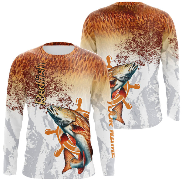Maxcorners Redfish fishing scales pattern Custom performance long sleeve Fishing Shirts, Red Drum Fishing jersey LM0607