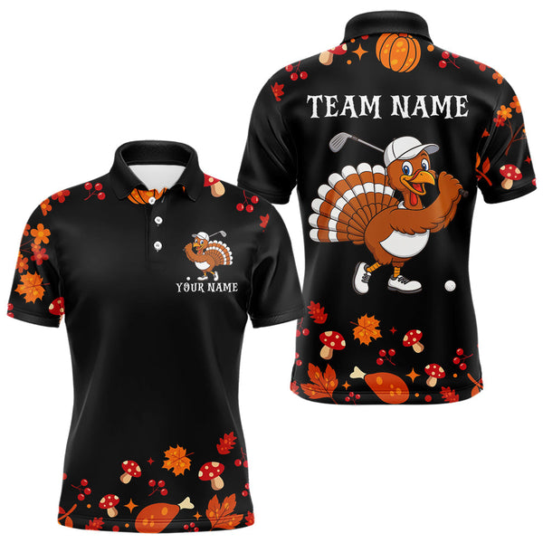 Maxcorners Funny black orange Thanksgiving pattern Golf Polo Shirt For Men custom Turkey golf tops LM0910