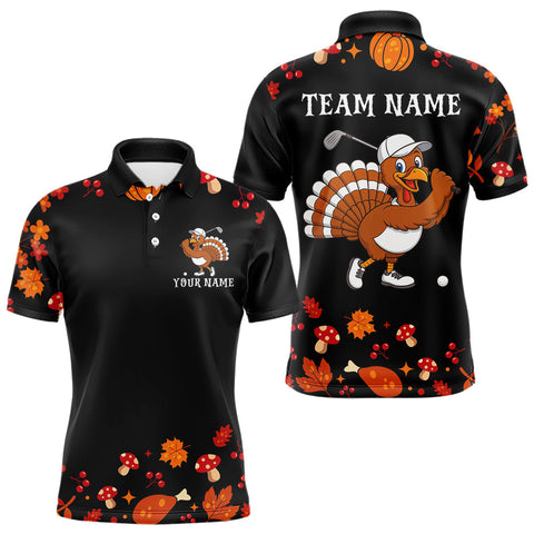 Maxcorners Funny black orange Thanksgiving pattern Golf Polo Shirt For Men custom Turkey golf tops LM0910