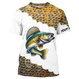 Maxcorners Walleye Fishing Scales Shirts For Men Customize Name Performance Long Sleeve Fishing Apparel