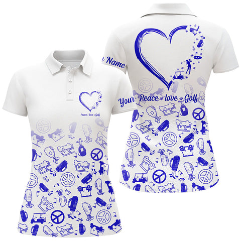 Max Corners Blue Heart Peace Love Golf Customized Name 3D Golf Polo Shirt For Women