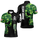 Maxcorners Skull Green Camouflage American Flag Mens Bowling Shirts Custom Patriotic Bowling Team Jerseys For Men