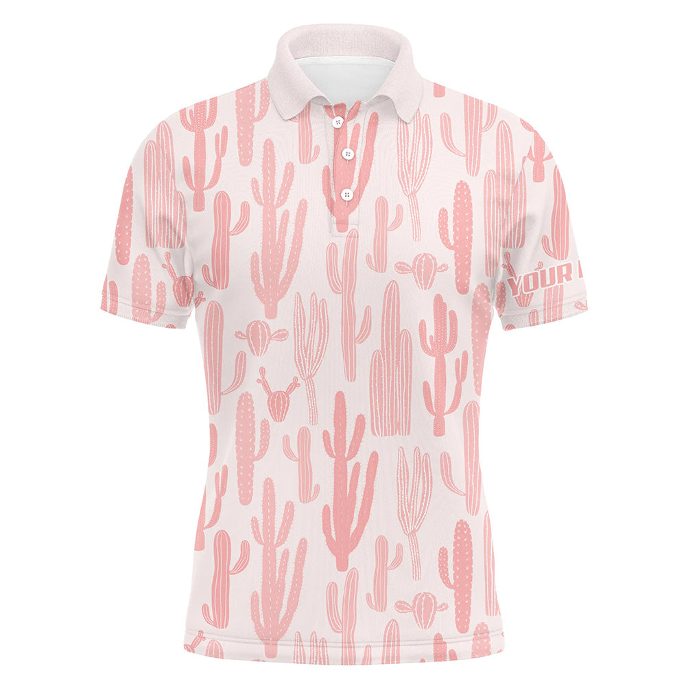 Maxcorners Personalized pink cactus pattern golf polo shirts custom funny cactus golf gifts