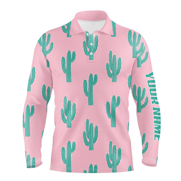 Maxcorners Personalized desert cactus pink pattern golf polo shirts custom funny cactus golf gifts