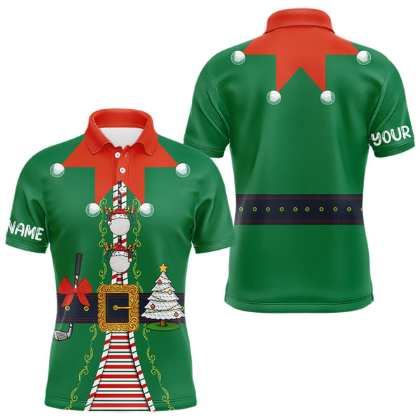 Maxcorners Green and Red Funny Elf Christmas Golf Polo shirts For Men Custom mens Christmas golf tops LM0611