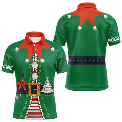 Maxcorners Green and Red Funny Elf Christmas Golf Polo shirts For Men Custom mens Christmas golf tops LM0611
